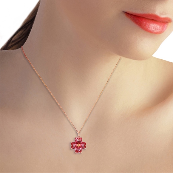 14K. SOLID GOLD NECKLACE WITH NATURAL PINK TOPAZ - Picture 3 of 7